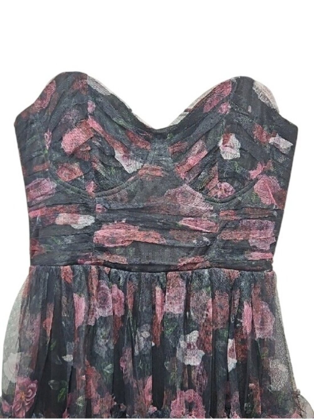 Lulus Sentimental Charisma Black Floral Mesh Tiered Midi Dress New Medium - Picture 4 of 12